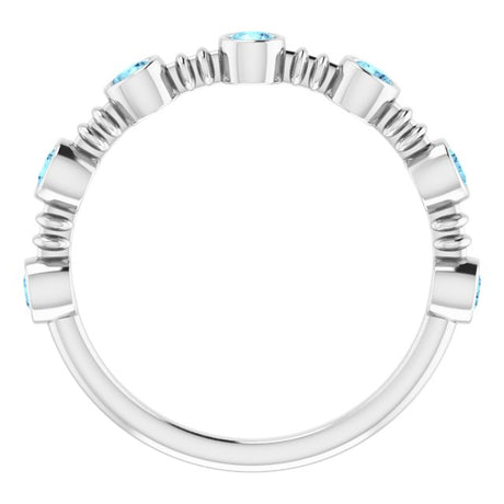 Platinum Round Natural Aquamarine Bezel-Set Ring II - view 2