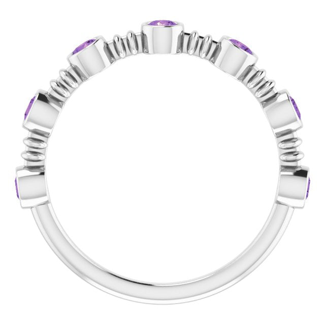 Platinum Round Natural Amethyst Bezel-Set Ring II - view 2