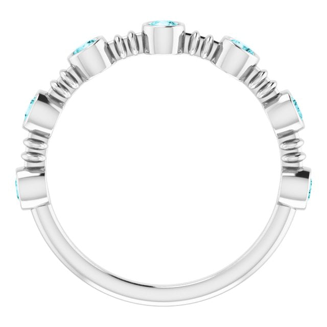 14K Gold Round Natural Blue Zircon Bezel-Set Ring II - White Gold - view 2