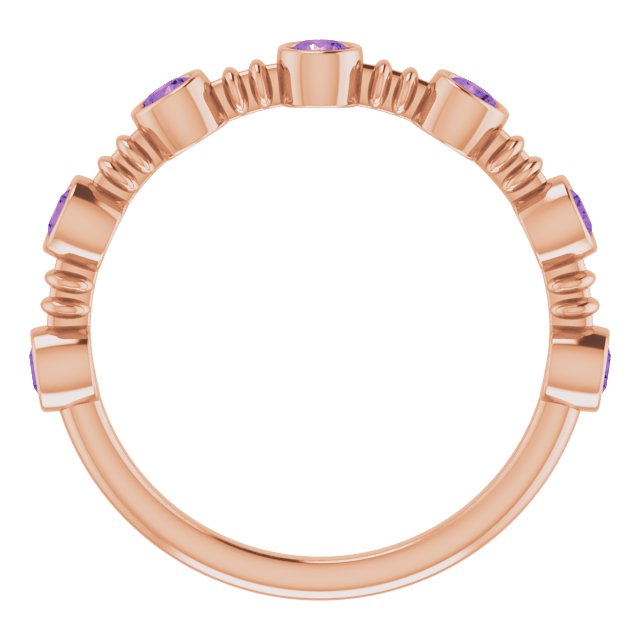 14K Gold Round Natural Amethyst Bezel-Set Ring II - Rose Gold - view 2