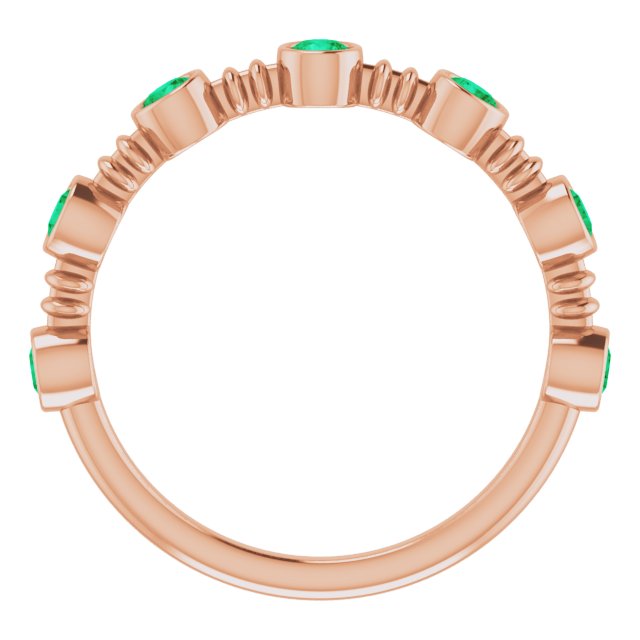 14K Gold Round Natural Emerald Bezel-Set Ring II - Rose Gold - view 2