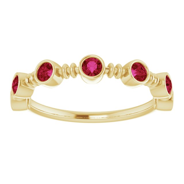 14K Gold Round Natural Ruby Bezel-Set Ring II - Yellow Gold - view 3