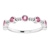 14K Gold Round Natural Pink Tourmaline Bezel-Set Ring II - White Gold - view 3
