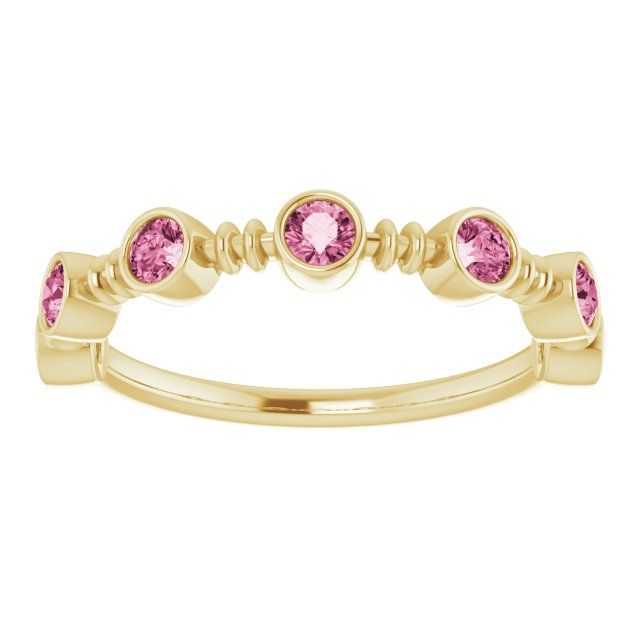 14K Gold Round Natural Pink Tourmaline Bezel-Set Ring II - Yellow Gold - view 3