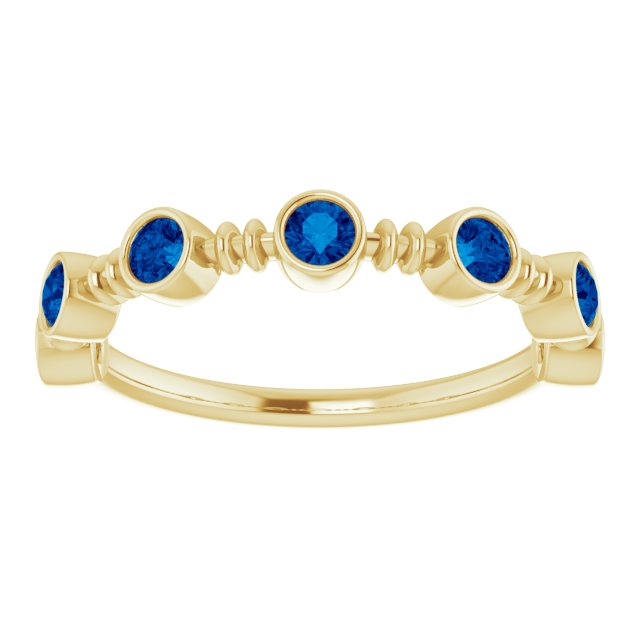 14K Gold Round Lab-Grown Blue Sapphire Bezel-Set Ring – 2.5mm Stones - Yellow Gold - view 3