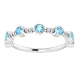 14K Gold Round Natural Aquamarine Bezel-Set Ring II - White Gold - view 3