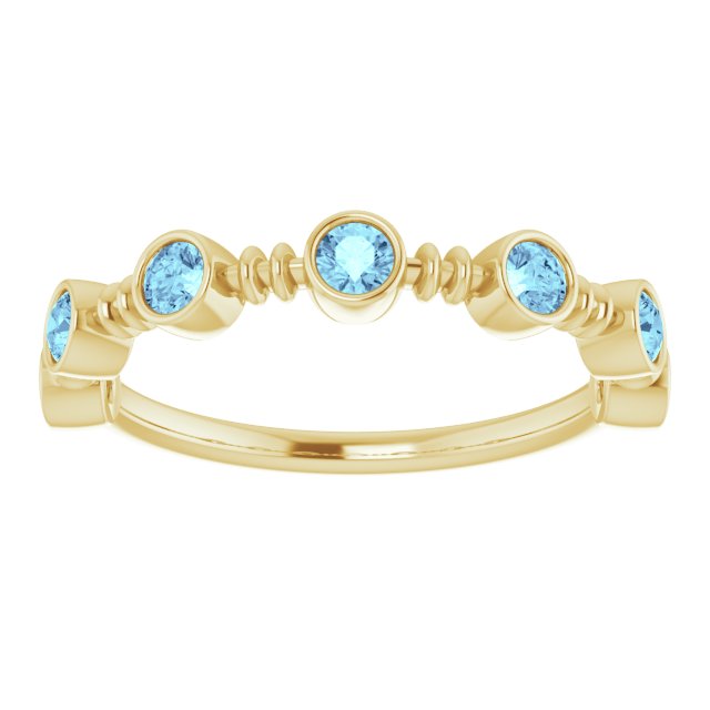14K Gold Round Natural Aquamarine Bezel-Set Ring II - Yellow Gold - view 3