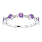 14K Gold Round Natural Amethyst Bezel-Set Ring II - White Gold - view 3