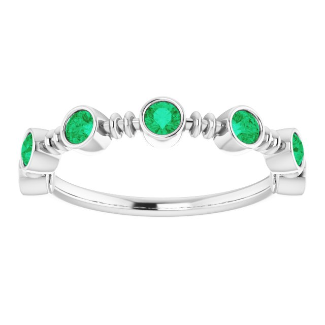 14K Gold Round Lab-Grown Emerald Bezel-Set Ring II - White Gold - view 3