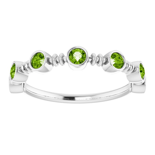 14K Gold Round Natural Peridot Bezel-Set Ring II - White Gold - view 3