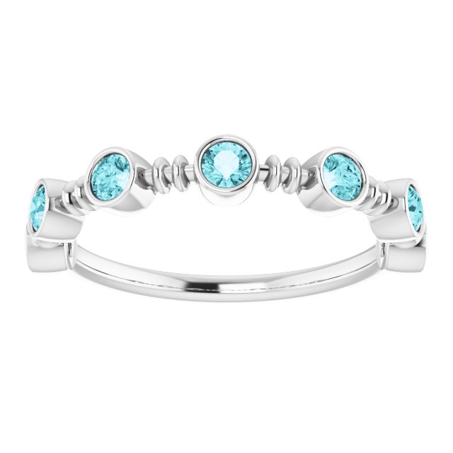 14K Gold Round Natural Blue Zircon Bezel-Set Ring II - White Gold - view 3