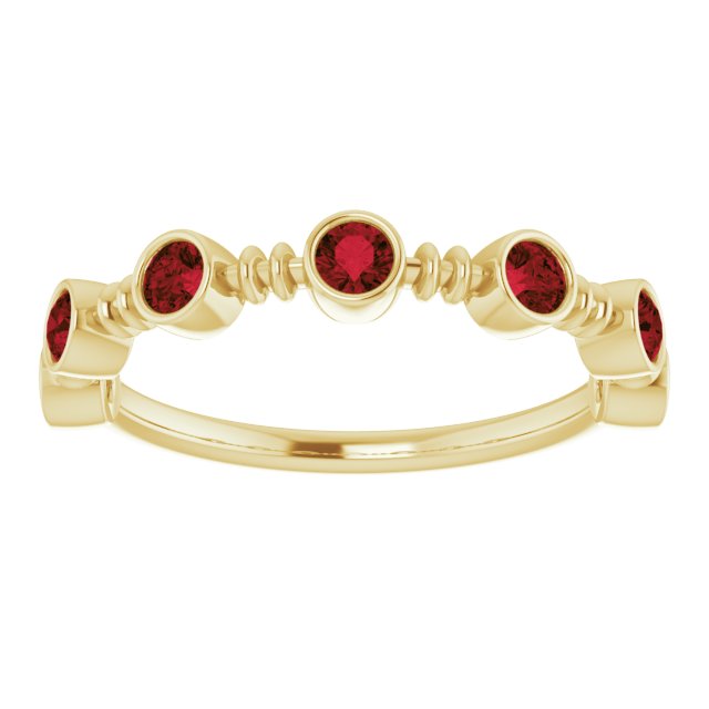14K Gold Round Natural Mozambique Garnet Bezel-Set Ring II - Yellow Gold - view 3