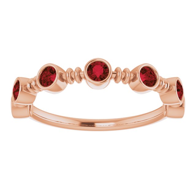 14K Gold Round Natural Mozambique Garnet Bezel-Set Ring II - Rose Gold - view 3