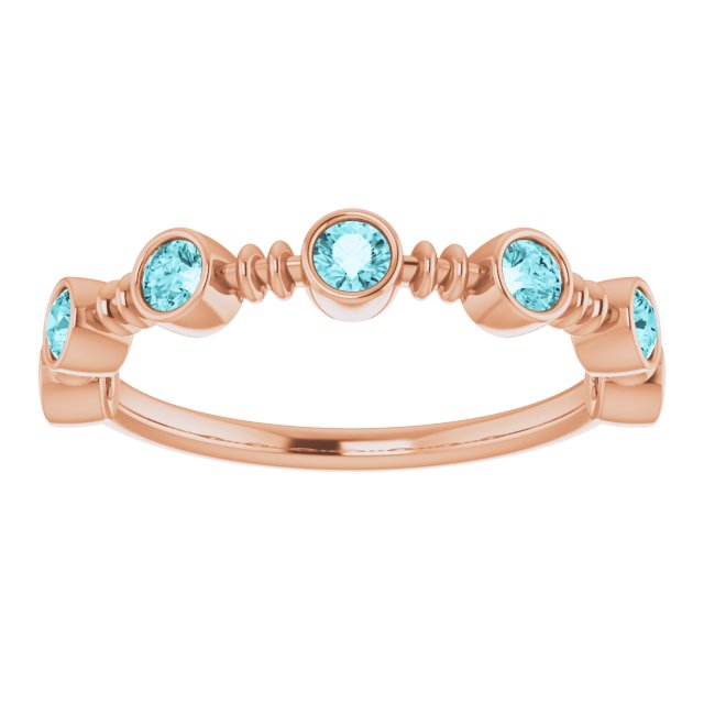 14K Gold Round Natural Blue Zircon Bezel-Set Ring II - Rose Gold - view 3