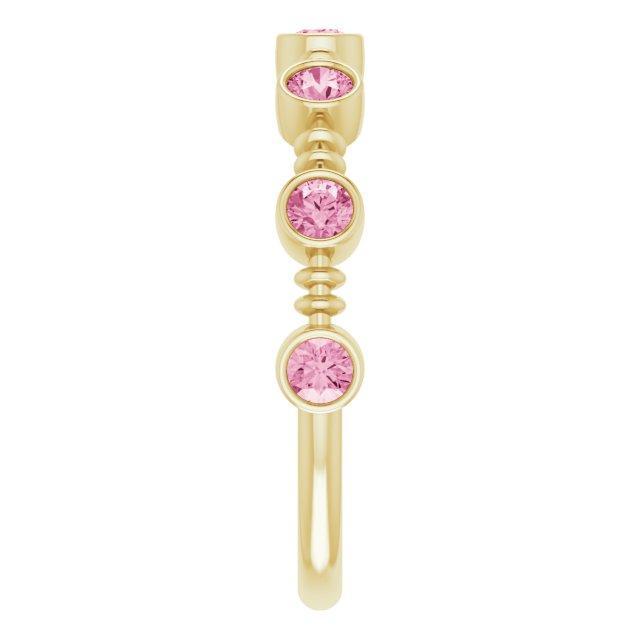 14K Gold Round Natural Pink Tourmaline Bezel-Set Ring II - Yellow Gold - view 4