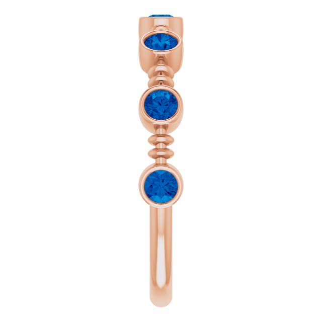 14K Gold Round Lab-Grown Blue Sapphire Bezel-Set Ring – 2.5mm Stones - Rose Gold - view 4