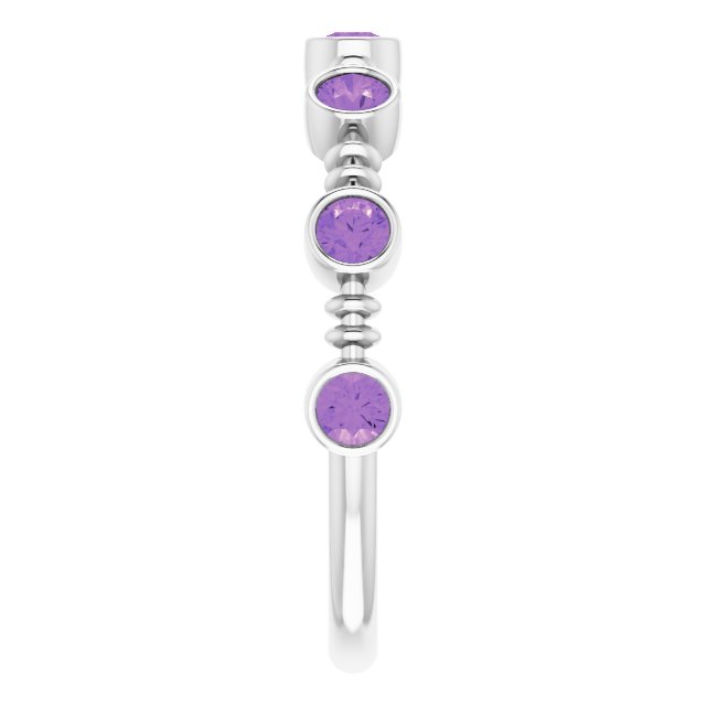 14K Gold Round Natural Amethyst Bezel-Set Ring II - White Gold - view 4