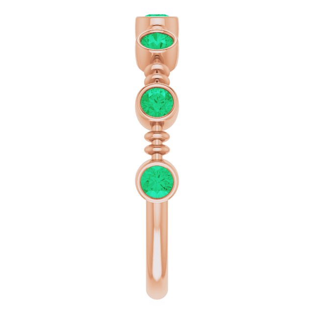 14K Gold Round Lab-Grown Emerald Bezel-Set Ring II - Rose Gold - view 4