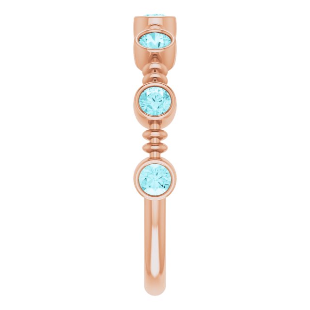 14K Gold Round Natural Blue Zircon Bezel-Set Ring II - Rose Gold - view 4