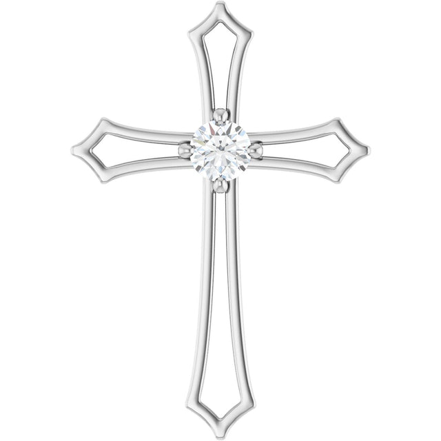 14K Gold Round Natural Diamond Accented Cross Pendant – up to 1/10 CTW - White Gold