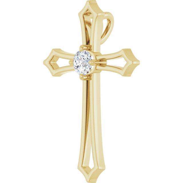 14K Gold Round Natural Diamond Accented Cross Pendant – up to 1/10 CTW - Yellow Gold - view 2