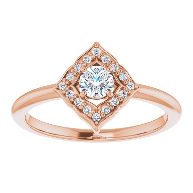 14K Gold Round Natural Diamond Vintage-Inspired Halo-Style Ring - Rose Gold - view 3