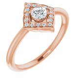 14K Gold Round Natural Diamond Vintage-Inspired Halo-Style Ring - Rose Gold