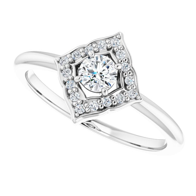 Platinum Round Natural Diamond Vintage-Inspired Halo-Style Ring - view 5