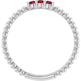 Platinum Round Lab-Grown Ruby Beaded Ring - view 2