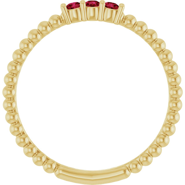 14K Gold Round Lab-Grown Ruby Beaded Ring - Yellow Gold - view 2