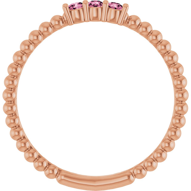 14K Gold Round Natural Pink Tourmaline Beaded Ring - Rose Gold - view 2