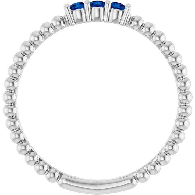 14K Gold Round Lab-Grown Blue Sapphire Beaded Ring - White Gold - view 2