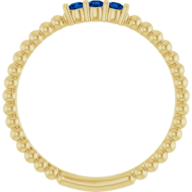 14K Gold Round Lab-Grown Blue Sapphire Beaded Ring - Yellow Gold - view 2