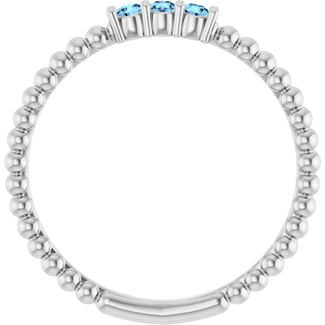 Platinum Round Natural Aquamarine Beaded Ring - view 2