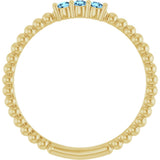 14K Gold Round Natural Aquamarine Beaded Ring - Yellow Gold - view 2
