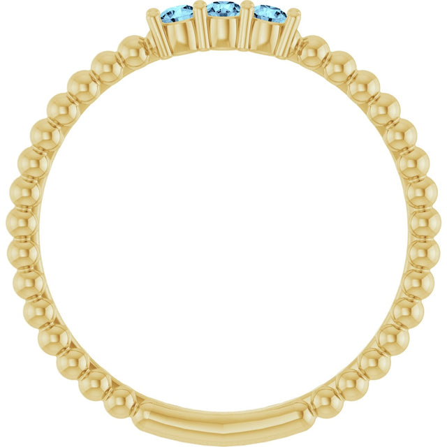 14K Gold Round Natural Aquamarine Beaded Ring - Yellow Gold - view 2