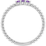Platinum Round Natural Amethyst Beaded Ring - view 2