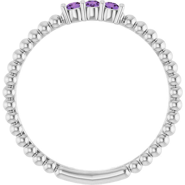 14K Gold Round Natural Amethyst Beaded Ring - White Gold - view 2