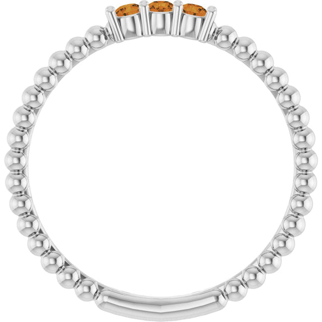 Platinum Round Natural Citrine Beaded Ring - view 2