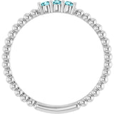 Platinum Round Natural Blue Zircon Beaded Ring - view 2