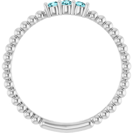 Platinum Round Natural Blue Zircon Beaded Ring - view 2