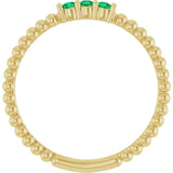 14K Gold Round Natural Emerald Beaded Ring - Yellow Gold - view 2