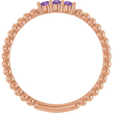 14K Gold Round Natural Amethyst Beaded Ring - Rose Gold - view 2
