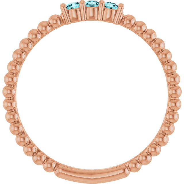 14K Gold Round Natural Blue Zircon Beaded Ring - Rose Gold - view 2