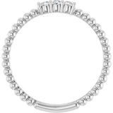 14K Gold Round Natural Diamond Beaded Ring - White Gold - view 2