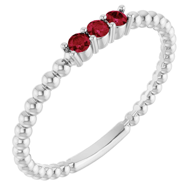Platinum Round Natural Ruby Beaded Ring
