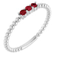 14K Gold Round Natural Ruby Beaded Ring - White Gold