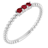 14K Gold Round Natural Ruby Beaded Ring - White Gold