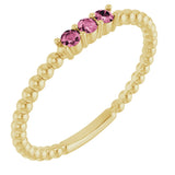 14K Gold Round Natural Pink Tourmaline Beaded Ring - Yellow Gold