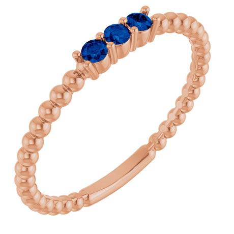 14K Gold Round Natural Blue Sapphire Beaded Ring - Rose Gold